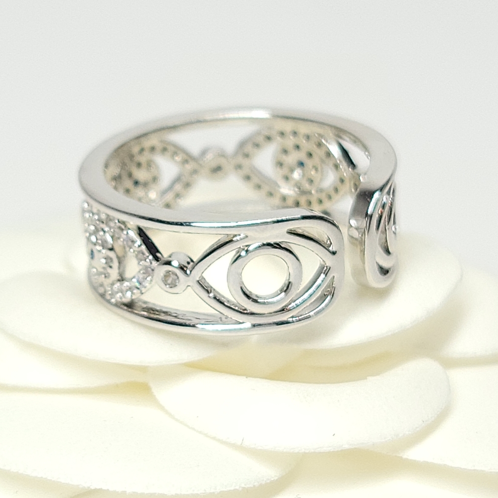 Evil Eye Micro Pave CZ Open Size Ring NEW - Picture 3 of 13